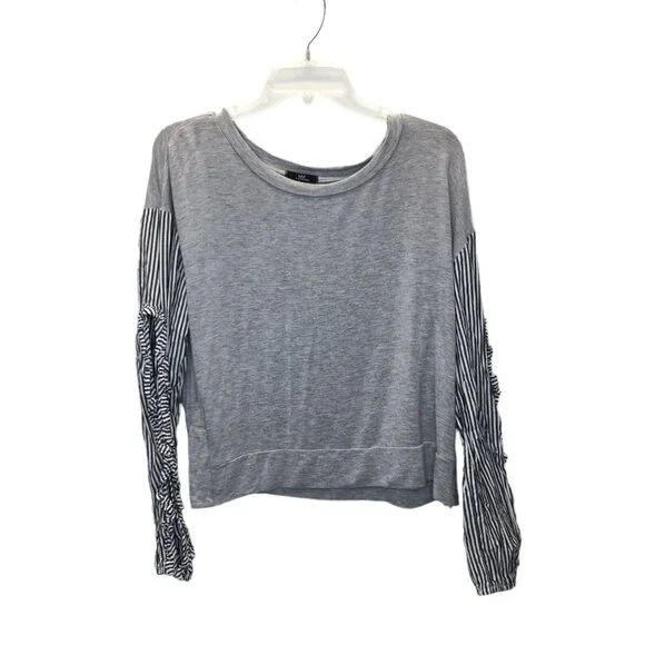 My Michelle Pullover Top Women Size XL Gray Long Striped Slit Sleeves - Picture 3 of 9